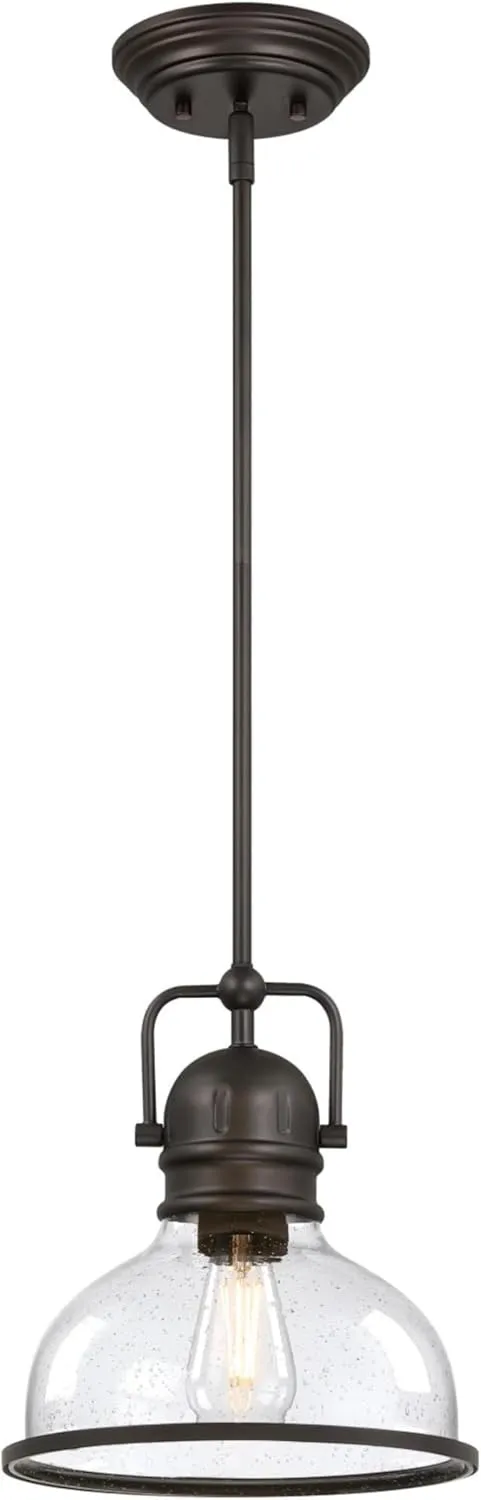 Westinghouse 6132100 Boswell Vintage-Style One Light Indoor Pendant, Black-Bronze Finish, Clear Seeded Glass
