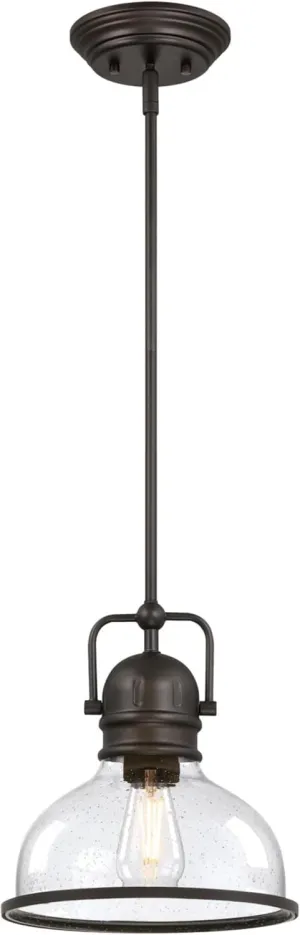 Westinghouse 6132100 Boswell Vintage-Style One Light Indoor Pendant, Black-Bronze Finish, Clear Seeded Glass