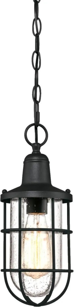Westinghouse 6334800 Crestview One-Light Outdoor Pendant, Textured Black Finish with Clear Seeded Glass