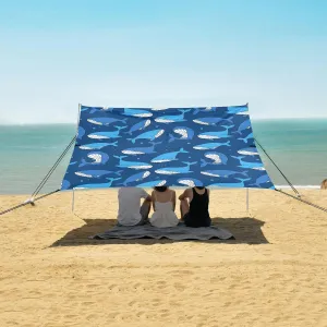 Whales Dark Blue Background Beach Canopy Tent Anti-UV & Wind Resistant, Camping Sun Shelter Easy Setup Portable,Outdoor Shade Tents with Sandbags,Sand Shovels,Ground Pegs & Stability Poles