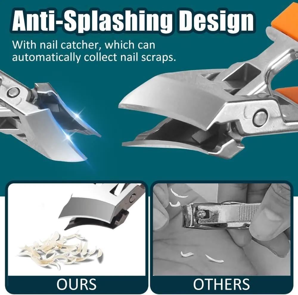 Wide Jaw Opening Anti-Splash Slanted Nail Clipper, Postulateh Nail Clippers, Super Sharp Oblique Nail Clippers, Ingrown Nail Clipper Toenail Clippers for Seniors Thick Toenails (2Colors)