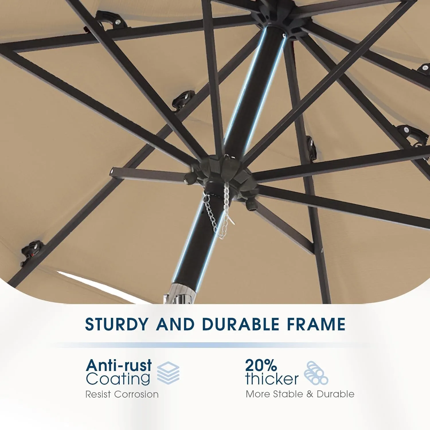 wikiwiki 10 FT Patio Umbrellas 3-Tiers Outdoor Table Market Umbrella with Push Button Tilt/Crank, Fade Resistant Waterproof POLYESTER DTY Canopy for Garden, Lawn, Deck, Backyard & Pool, Tan