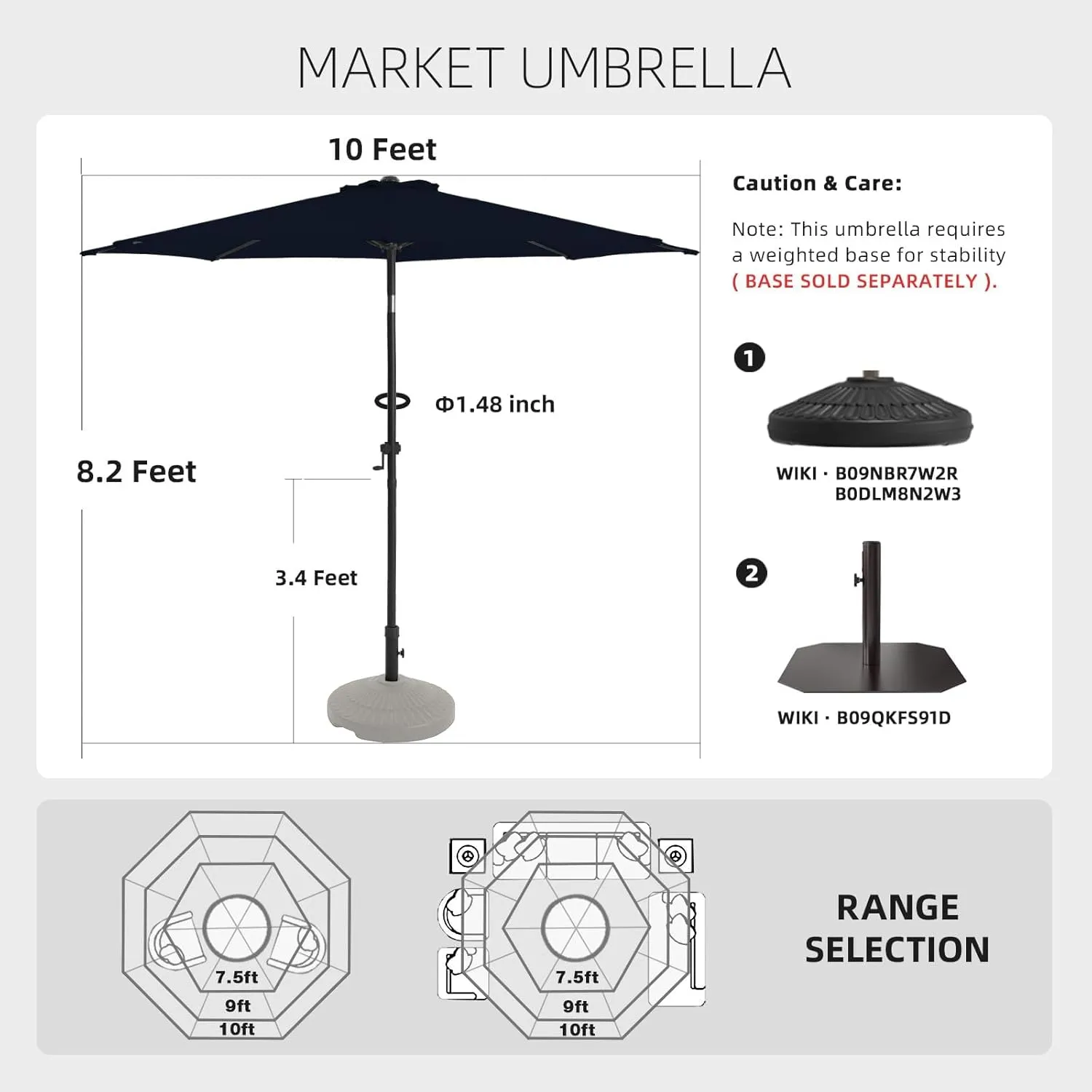 wikiwiki 10 FT Patio Umbrellas Outdoor Table Market Umbrella with Push Button Tilt/Crank, 8 Sturdy Ribs, Fade Resistant Waterproof POLYESTER DTY Canopy for Garden, Lawn, Backyard & Pool, Navy Blue