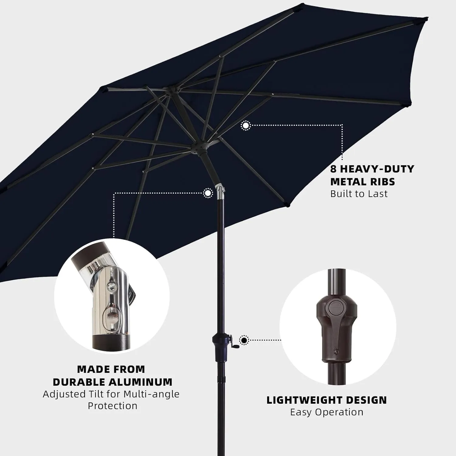 wikiwiki 10 FT Patio Umbrellas Outdoor Table Market Umbrella with Push Button Tilt/Crank, 8 Sturdy Ribs, Fade Resistant Waterproof POLYESTER DTY Canopy for Garden, Lawn, Backyard & Pool, Navy Blue