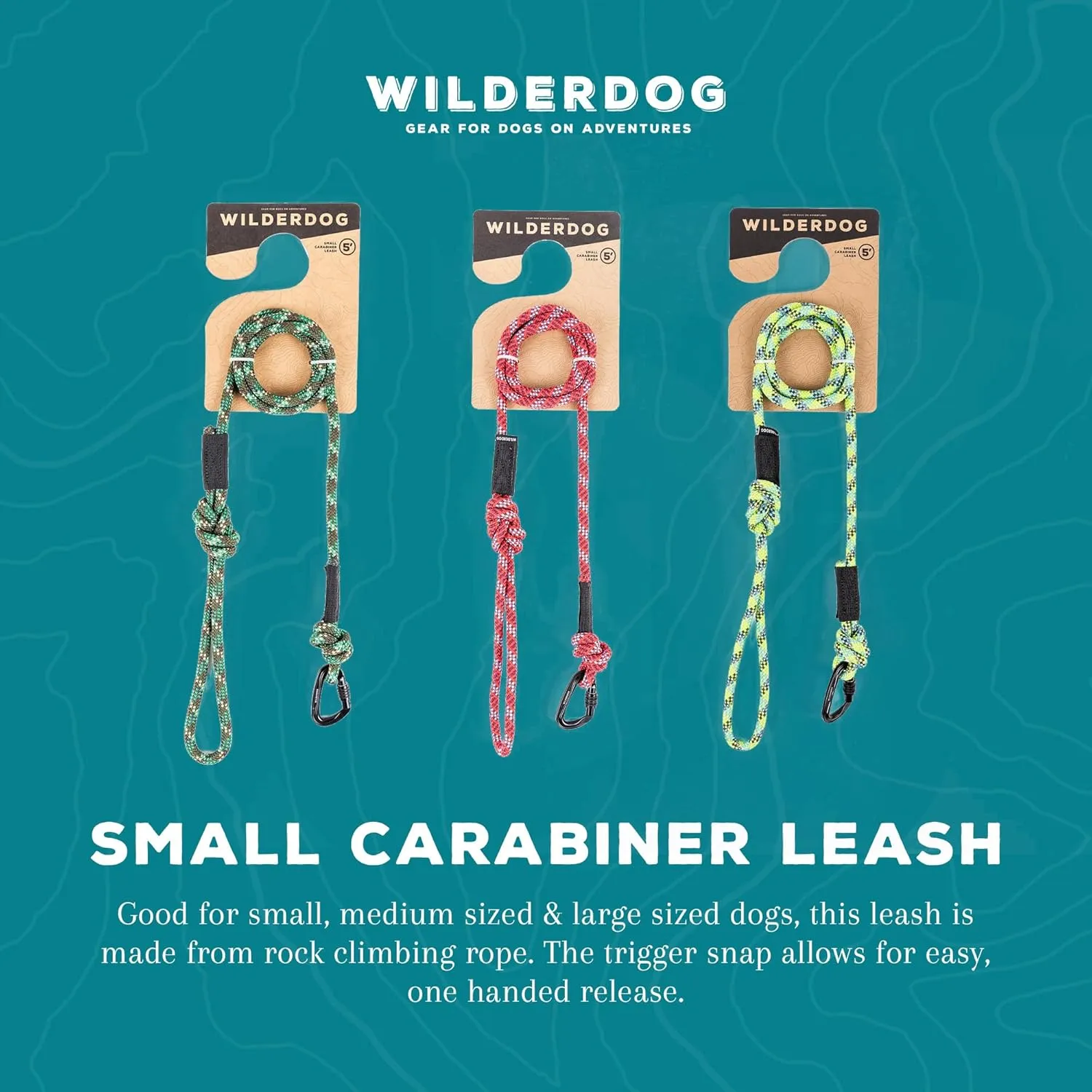 Wilderdog Climbing Rope Small Carabiner Dog Leash - Cascade - 5 ft