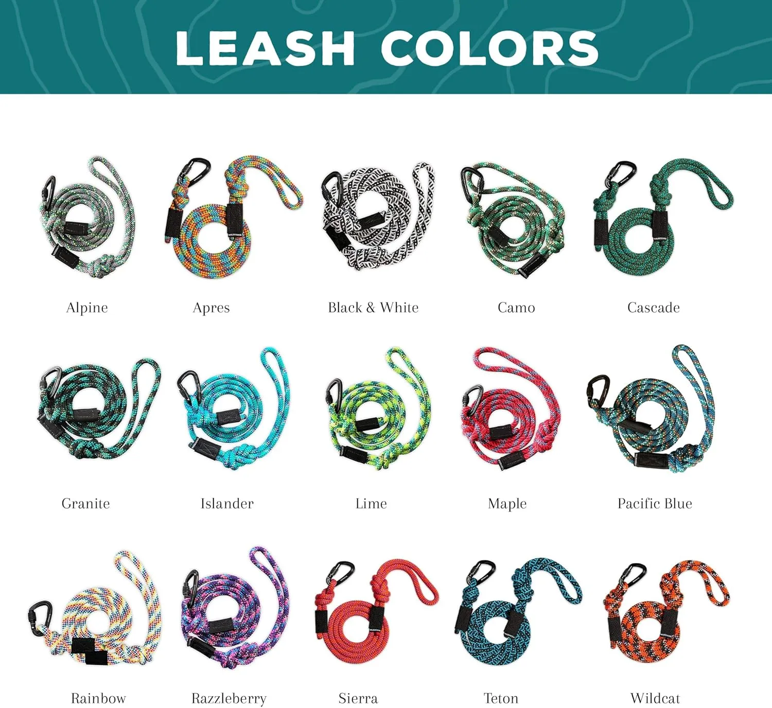 Wilderdog Climbing Rope Small Carabiner Dog Leash - Cascade - 5 ft