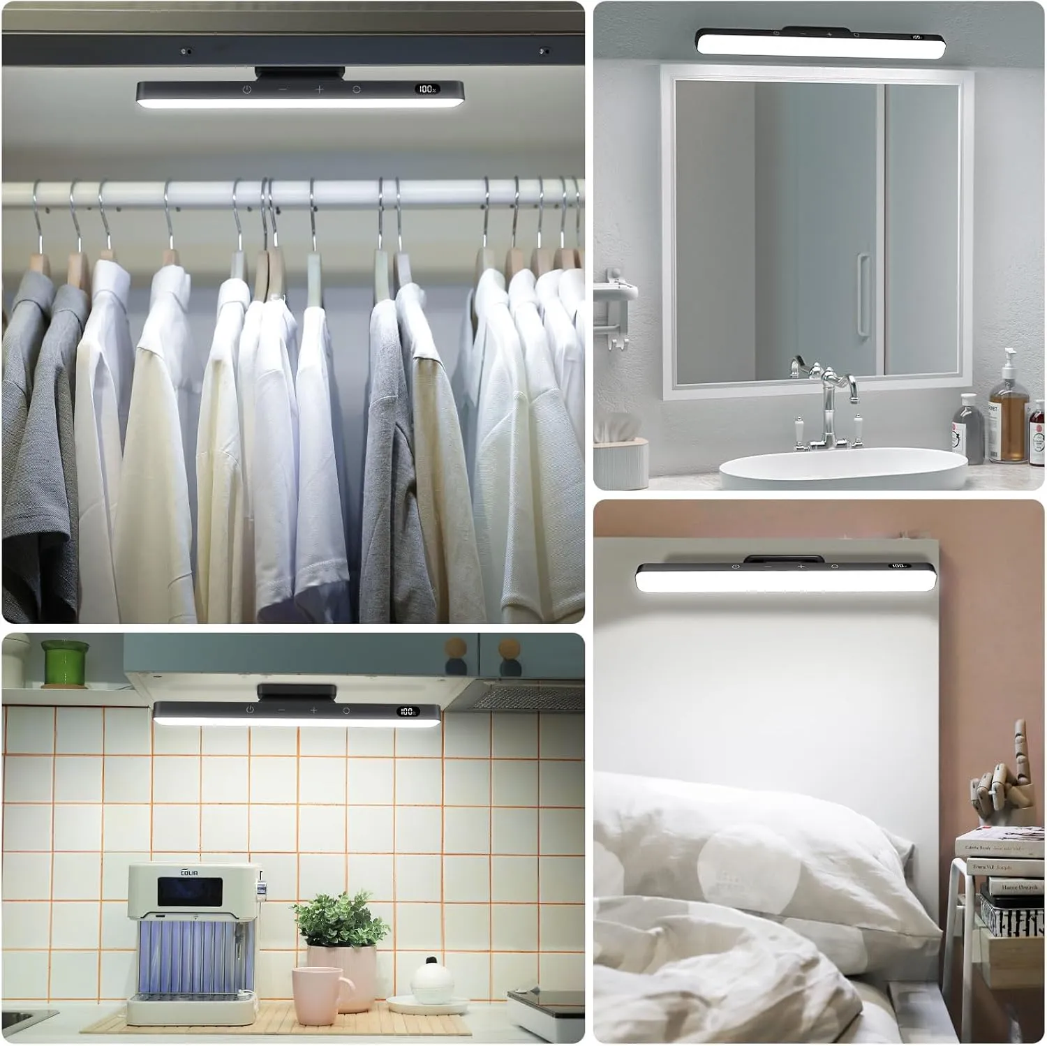 WILLED 5W Dimmable Mirror Lights,3 Colors Adjustable Makeup Light with 120 LED,2500mAh Rechargeable Under Cabinet Led,Stick on Touch Light,Magnetic Wall Light for Cabinet,Kitchen,Closet,Bedside,Desk
