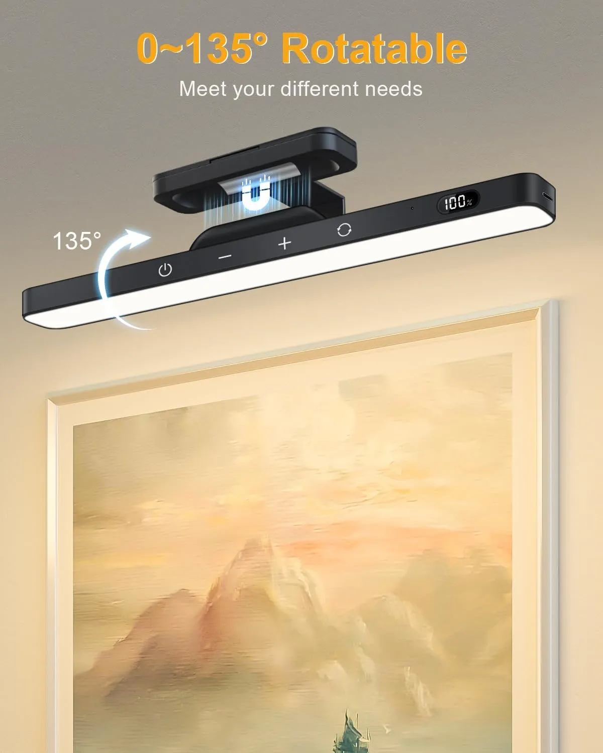 WILLED 5W Picture Lights, 3 Colors Rechargeable Battery Operated Picture Frame Lights, Poster Lights with Remote, Dimmable & Timer, Gallery Light, Art Display Lighting for Paintings Wireless, Black