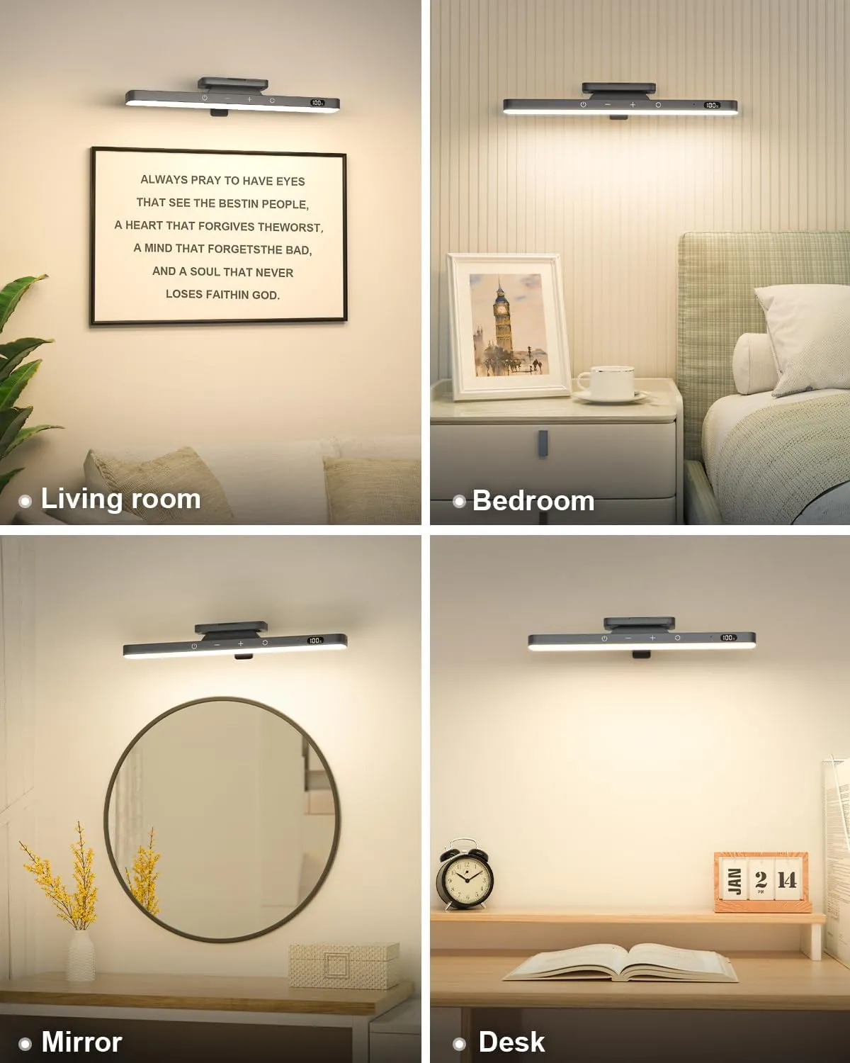 WILLED 5W Picture Lights, 3 Colors Rechargeable Battery Operated Picture Frame Lights, Poster Lights with Remote, Dimmable & Timer, Gallery Light, Art Display Lighting for Paintings Wireless, Black