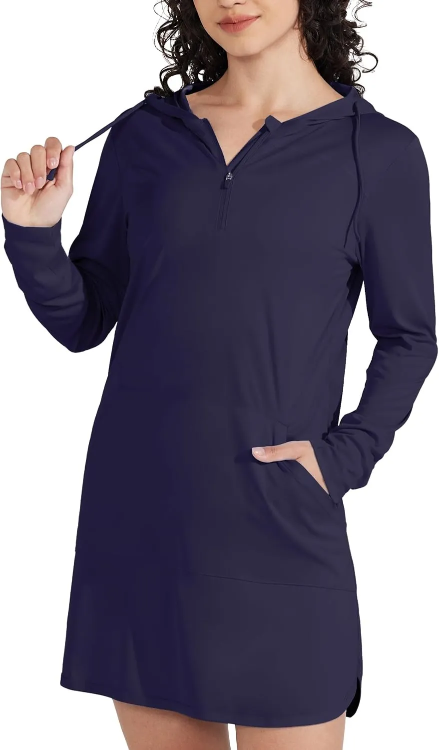 Willit Women's UPF 50  Swim Cover-Up Dress Hooded Beach Sun Long Sleeve Swimwear Quick Dry SPF Swim Shirts