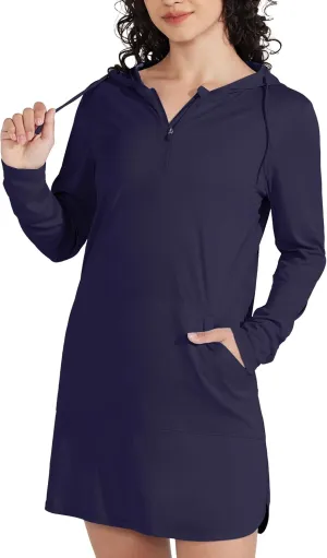 Willit Women's UPF 50  Swim Cover-Up Dress Hooded Beach Sun Long Sleeve Swimwear Quick Dry SPF Swim Shirts