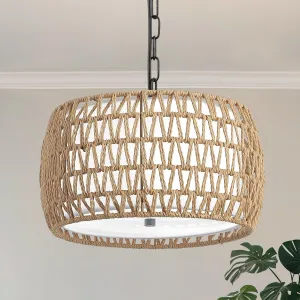 WILON 3-Light Boho Chandelier for Dining Room Over Table, Modern Rattan Pendant Light with Fabric Shade, Hanging Drum Ceiling Lamp for Kitchen Island Living Bedroom Entryway Hallway - E26 Base