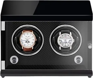 Winding Box Watch Winders - Rechargeable Two-Position Watch Shaker Mechanical Watch Winder Vertical Automatic Watch Winding Box with Light-Sensitive Led Light，Black Inner Carbon Fiber