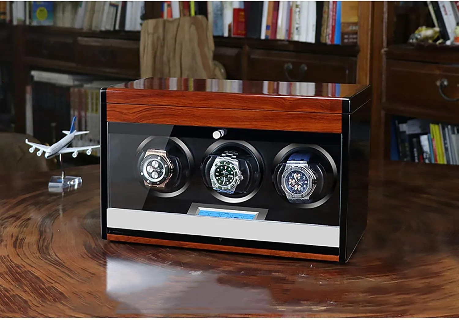 Winding Box Watch Winders - Wooden Watch Storage Case Smart Watches Winder with LED Light Mechanical Watch Automatic Shaker with Access Control Watch Winding Bo,Carbon Fiber Paint-3