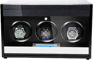 Winding Box Watch Winders - Wooden Watch Storage Case Smart Watches Winder with LED Light Mechanical Watch Automatic Shaker with Access Control Watch Winding Bo,Carbon Fiber Paint-3