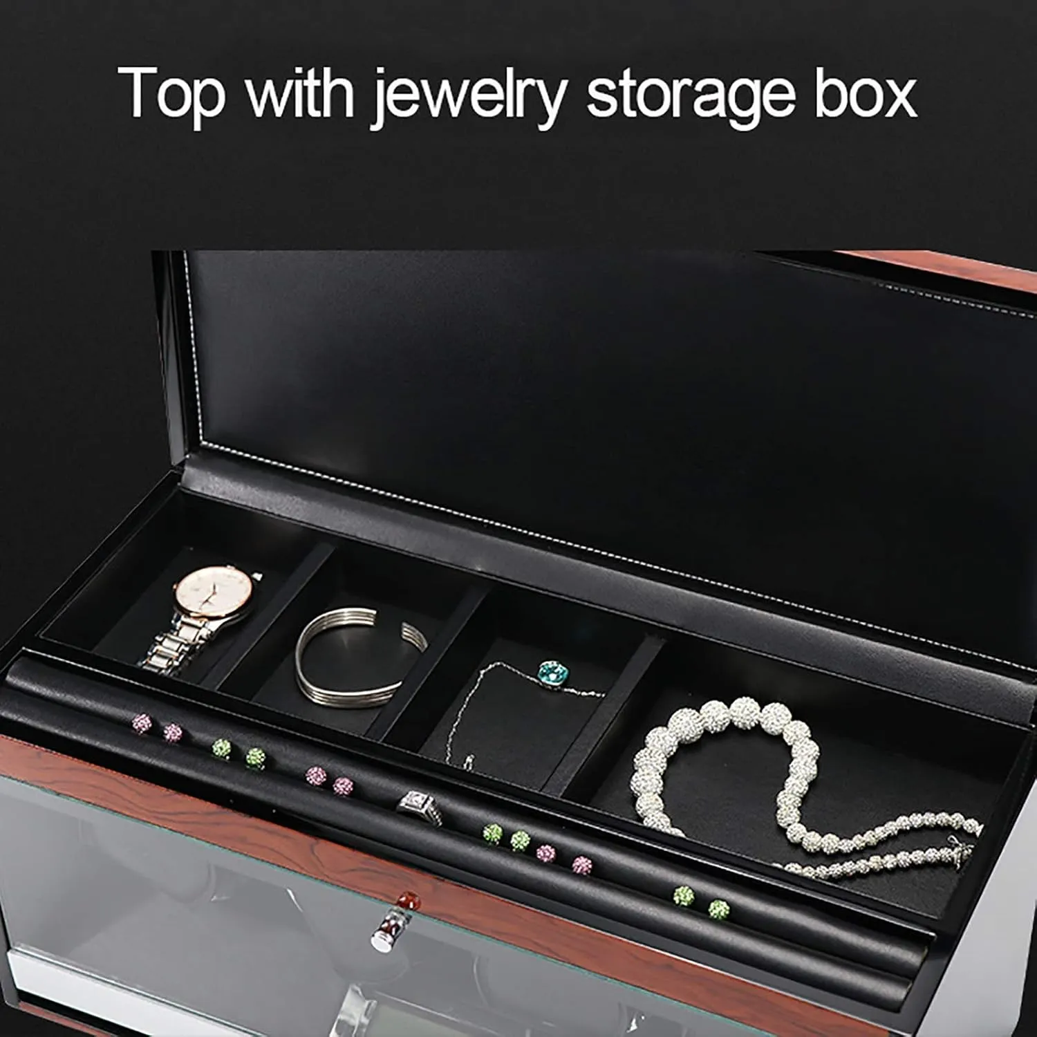 Winding Box Watch Winders - Wooden Watch Storage Case Smart Watches Winder with LED Light Mechanical Watch Automatic Shaker with Access Control Watch Winding Bo,Carbon Fiber Paint-3