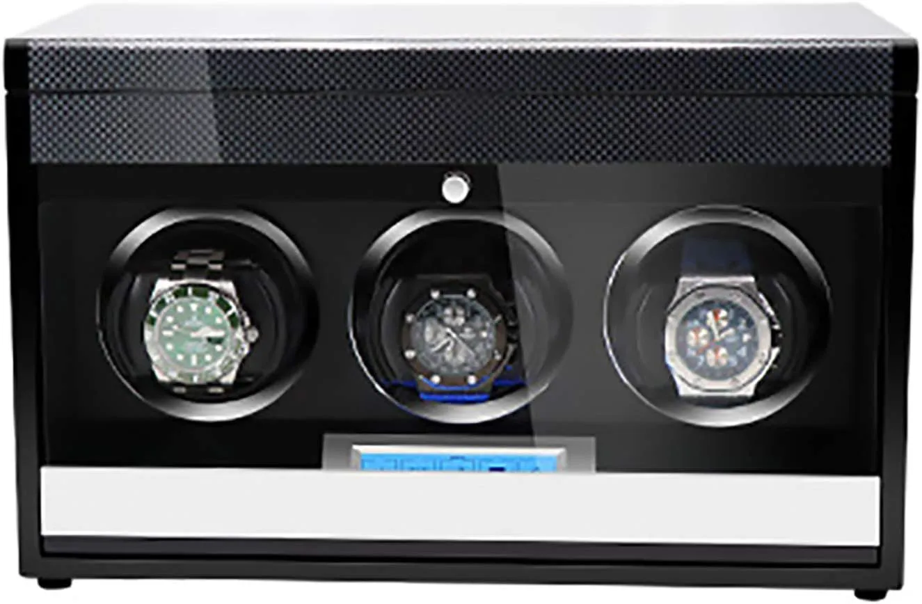 Winding Box Watch Winders - Wooden Watch Storage Case Smart Watches Winder with LED Light Mechanical Watch Automatic Shaker with Access Control Watch Winding Bo,Carbon Fiber Paint-3
