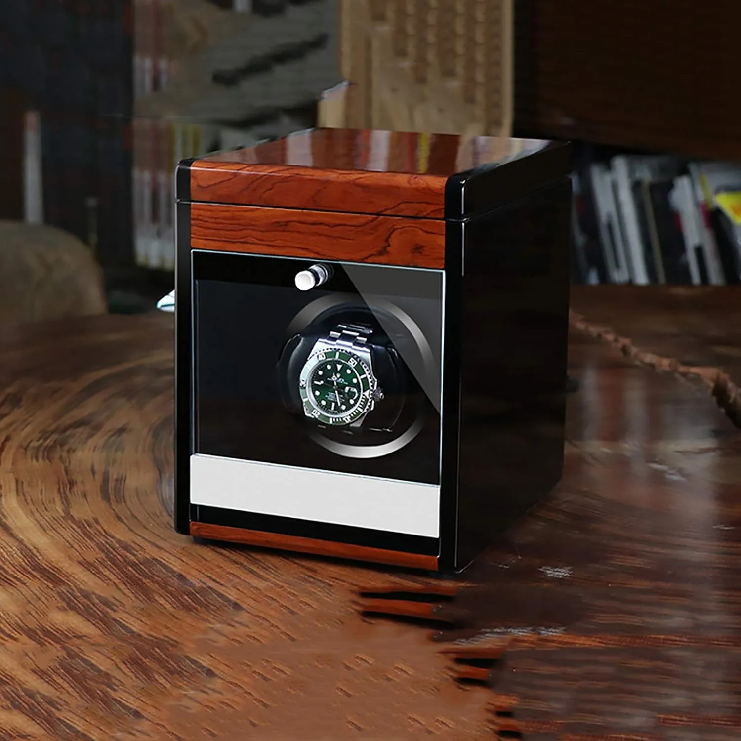 Winding Box Watch Winders - Wooden Watch Storage Case Smart Watches Winder with LED Light Mechanical Watch Automatic Shaker with Access Control Watch Winding Boxted