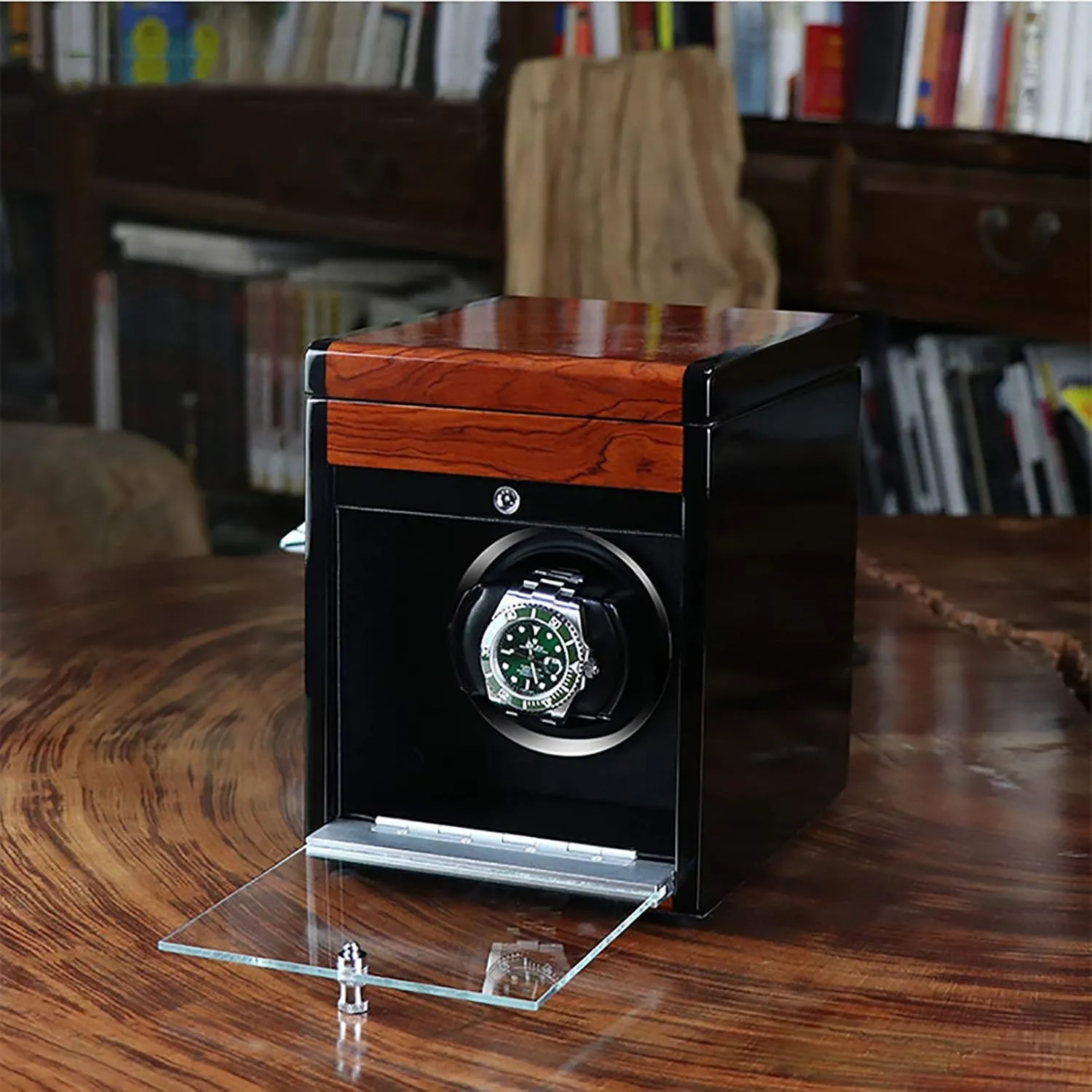 Winding Box Watch Winders - Wooden Watch Storage Case Smart Watches Winder with LED Light Mechanical Watch Automatic Shaker with Access Control Watch Winding Boxted