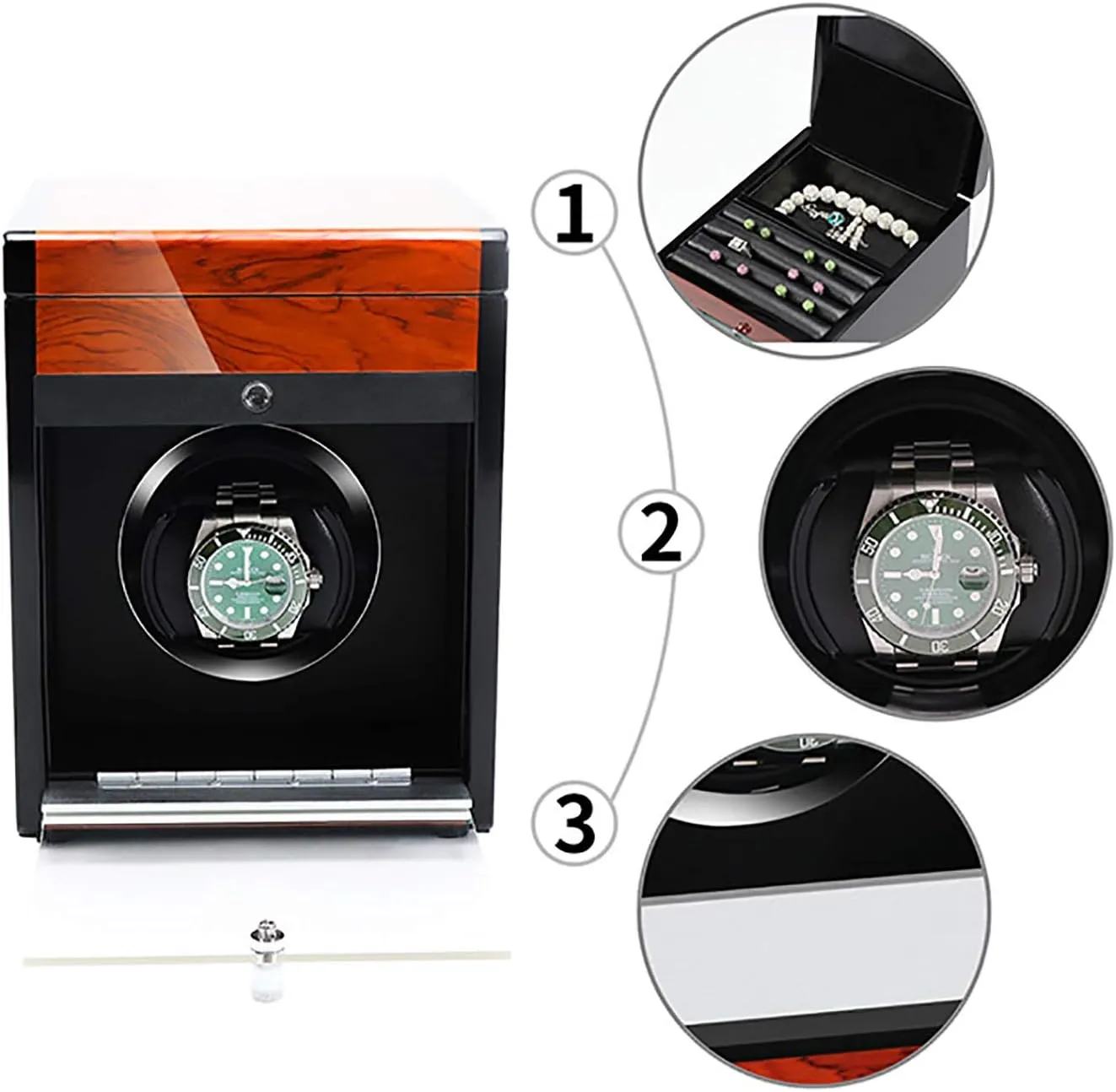 Winding Box Watch Winders - Wooden Watch Storage Case Smart Watches Winder with LED Light Mechanical Watch Automatic Shaker with Access Control Watch Winding Boxted