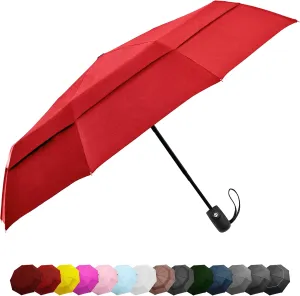 Windproof Travel Umbrellas for Rain - Lightweight, Strong, Compact with & Easy Auto Open/Close Button for Single Hand Use - Double Vented Canopy for Men & Women