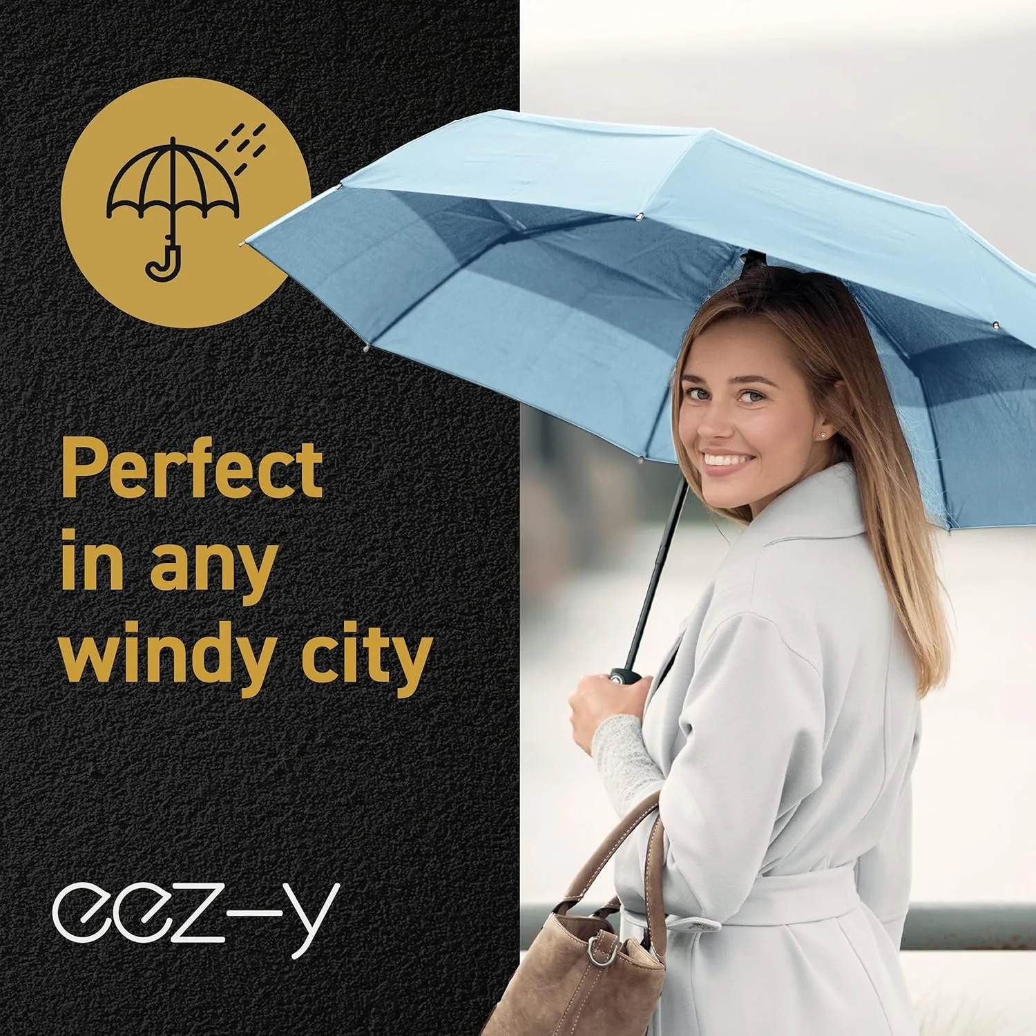Windproof Travel Umbrellas for Rain - Lightweight, Strong, Compact with & Easy Auto Open/Close Button for Single Hand Use - Double Vented Canopy for Men & Women
