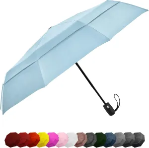 Windproof Travel Umbrellas for Rain - Lightweight, Strong, Compact with & Easy Auto Open/Close Button for Single Hand Use - Double Vented Canopy for Men & Women