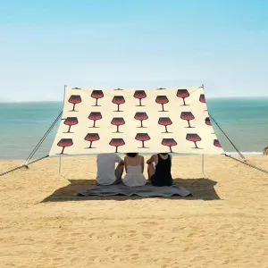 Wine Black Beach Canopy Tent Anti-UV & Wind Resistant, Yellow Camping Sun Shelter Easy Setup Portable,Outdoor Shade Tents with Sandbags,Sand Shovels,Ground Pegs & Stability Poles