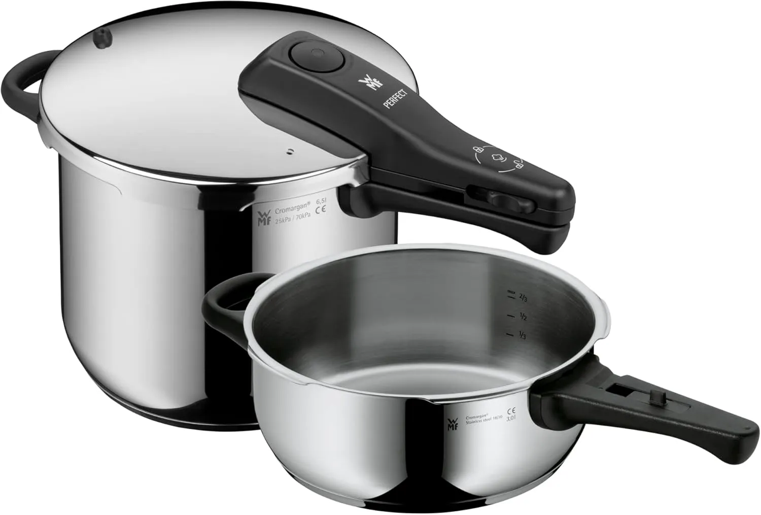 WMF Perfect – Set with Quick Cooker Diameter 22 cm Diameter of 6 Litres and Half   Body 3 Litres Cromargan Stainless Steel for Induction