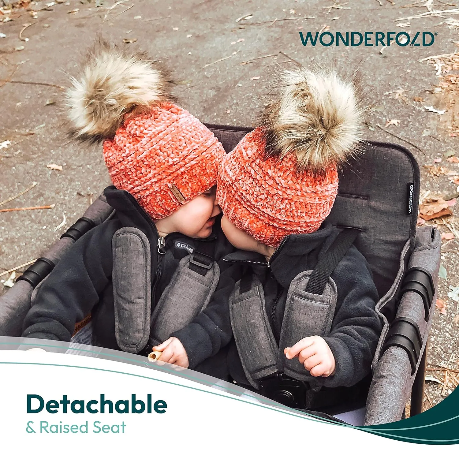 WONDERFOLD W4 Original Stroller Wagon (4 Seater) - Collapsible Wagon Stroller with Seats with 5-Point Harnesses, Easy Access Zipper Door, and Removable Sun Canopy, Gray