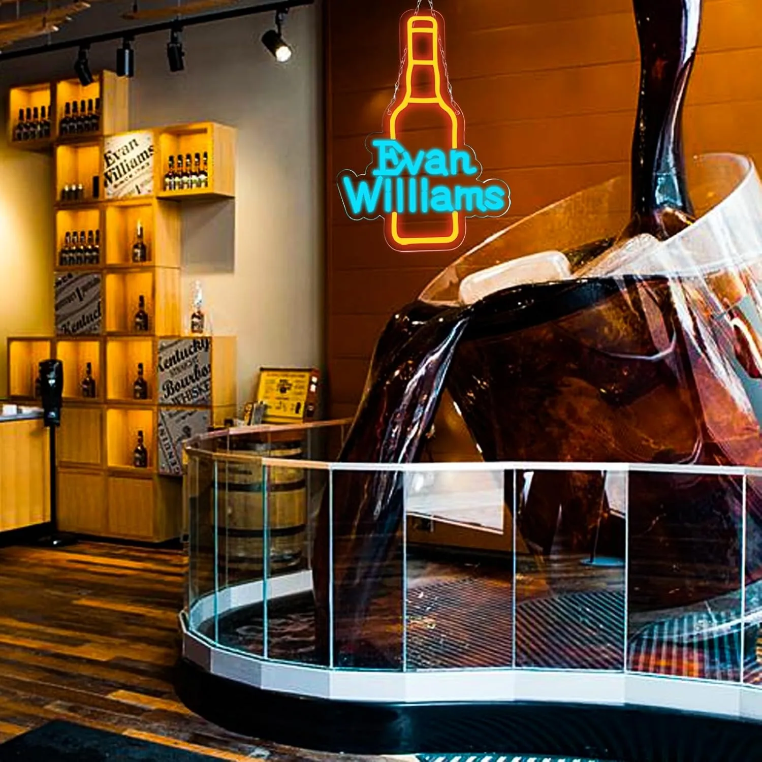 WonderfulLife Bourbon Whiskey Neon Sign for Evan Williams in Bar Pub man Cave or Party,Bright Led Light Suitable for Garage Decor or Business Display,5V USB Powered Easy Hanging.