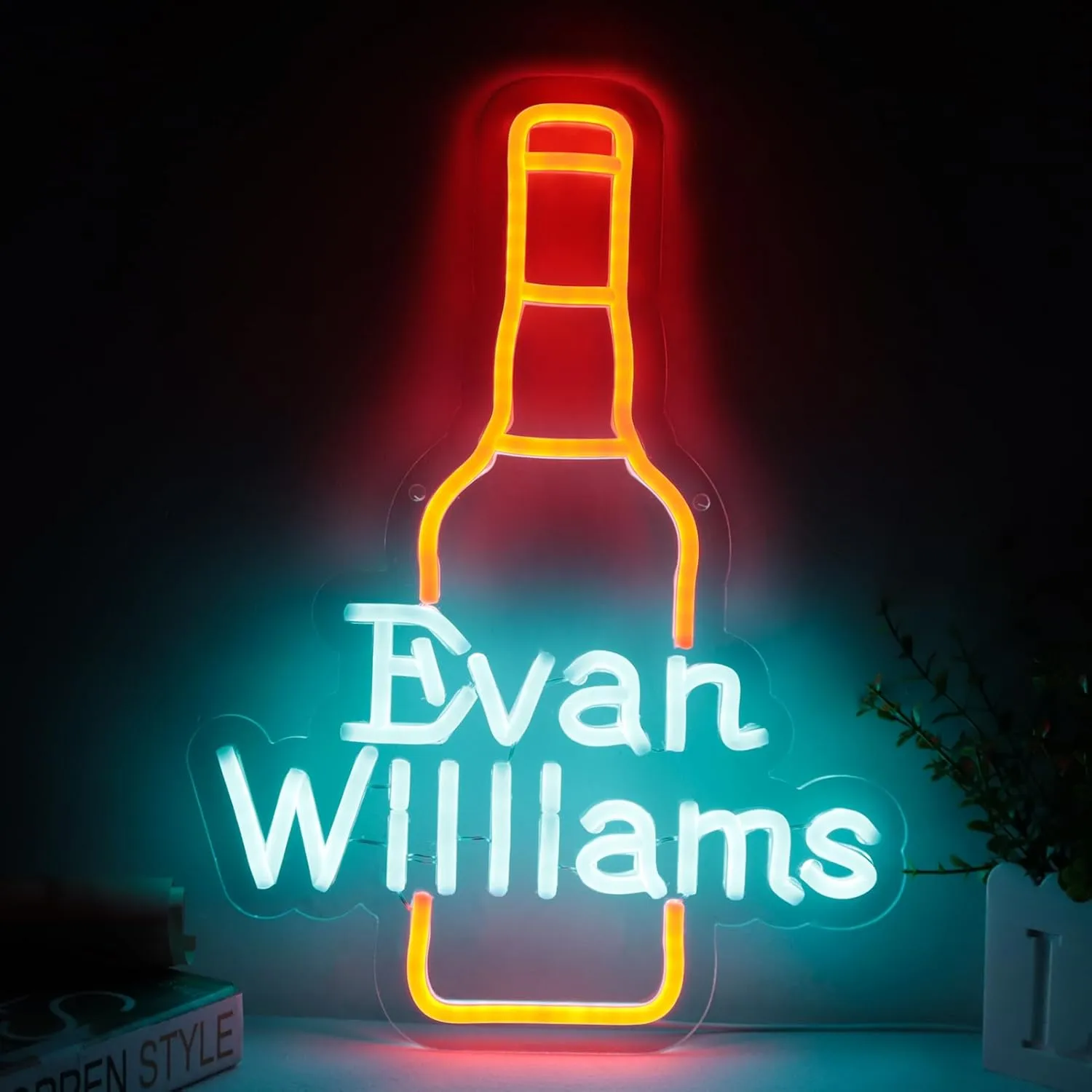 WonderfulLife Bourbon Whiskey Neon Sign for Evan Williams in Bar Pub man Cave or Party,Bright Led Light Suitable for Garage Decor or Business Display,5V USB Powered Easy Hanging.