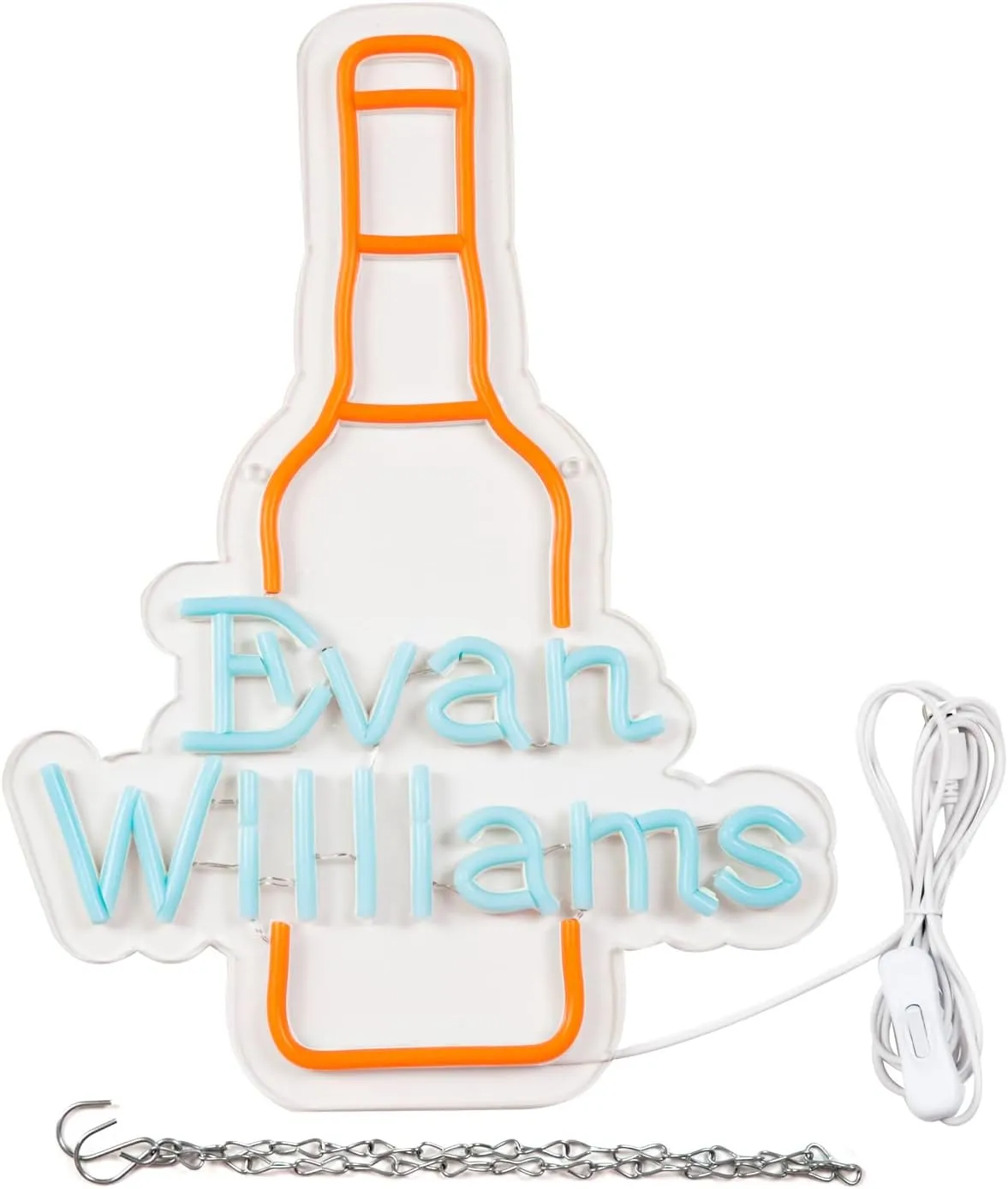 WonderfulLife Bourbon Whiskey Neon Sign for Evan Williams in Bar Pub man Cave or Party,Bright Led Light Suitable for Garage Decor or Business Display,5V USB Powered Easy Hanging.