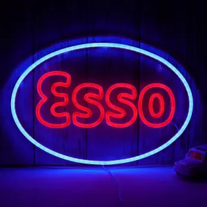 WonderfulLife Esso Neon Sign for Garage Decor,Led Signs for Bar Man Cave Wall Decor,Lube Store or Gasoline Station Display Lighting,Easy Hanging.