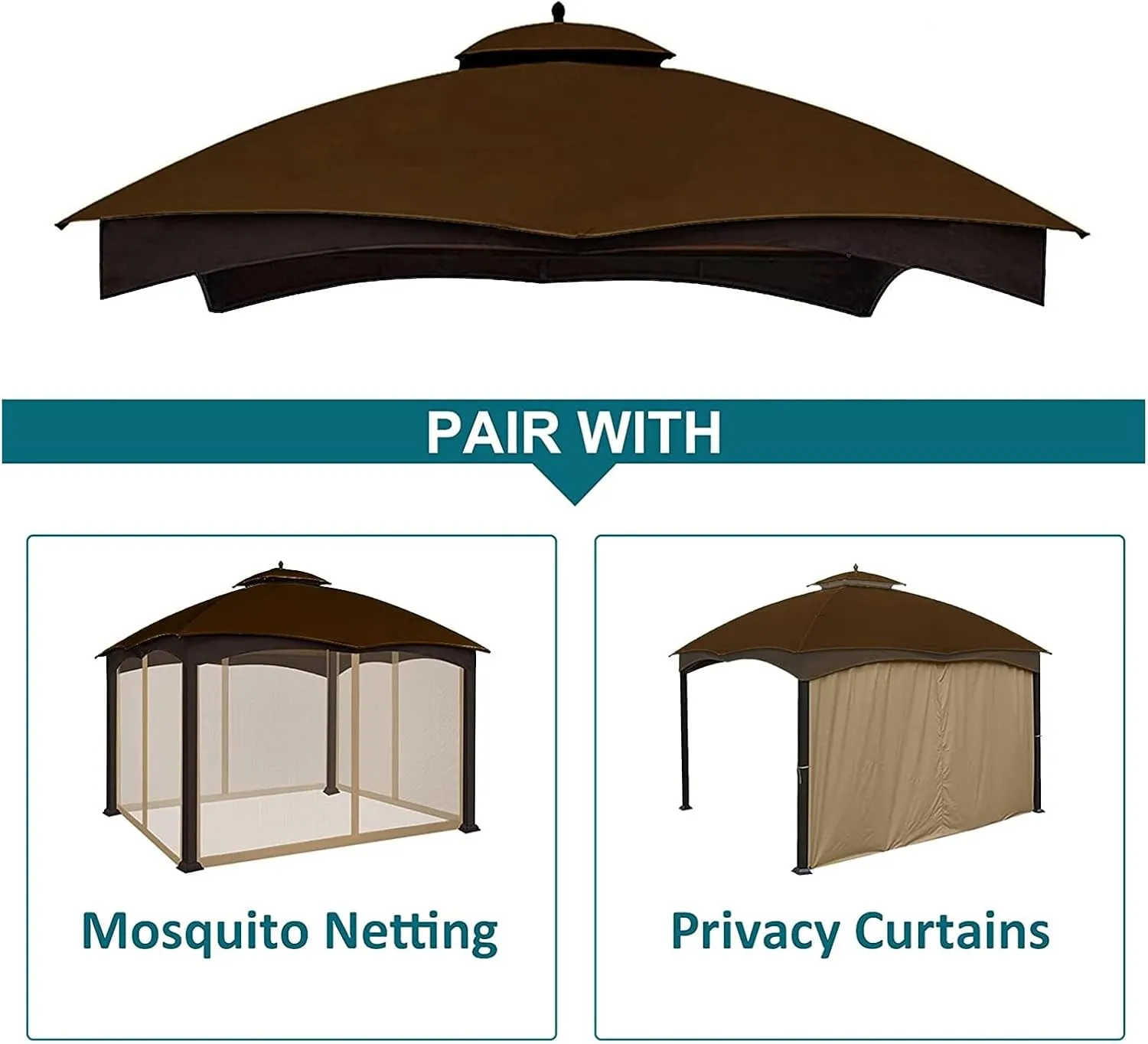 Wonwon Gazebo Replacement Canopy Top Cover 10X12 Double Tiered Canopy Roof for Lowe's Allen Roth Gazebo Model #GF-12S004BTO/GF-12S004B-1 (Brown)