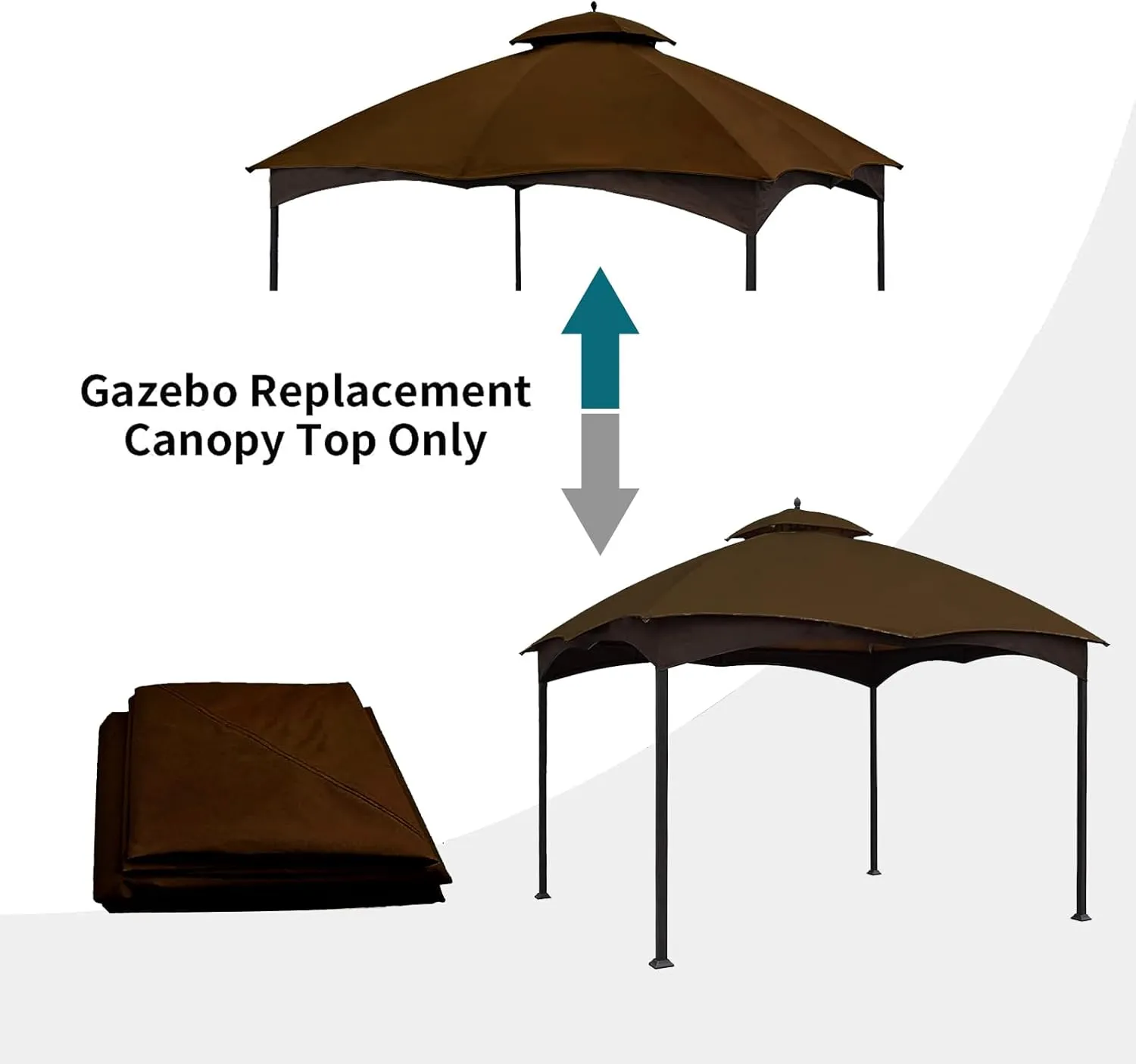 Wonwon Gazebo Replacement Canopy Top Cover 10X12 Double Tiered Canopy Roof for Lowe's Allen Roth Gazebo Model #GF-12S004BTO/GF-12S004B-1 (Brown)