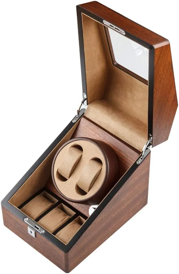 Wooden Automatic Watch Winding Box, Mechanical Watch Shaking Table Turning Device, Watch Jewelry Storage Box Anti-Magnetic Silent Motor, Automatic Watch Shaking Device, Glass sunroof Watch Display b