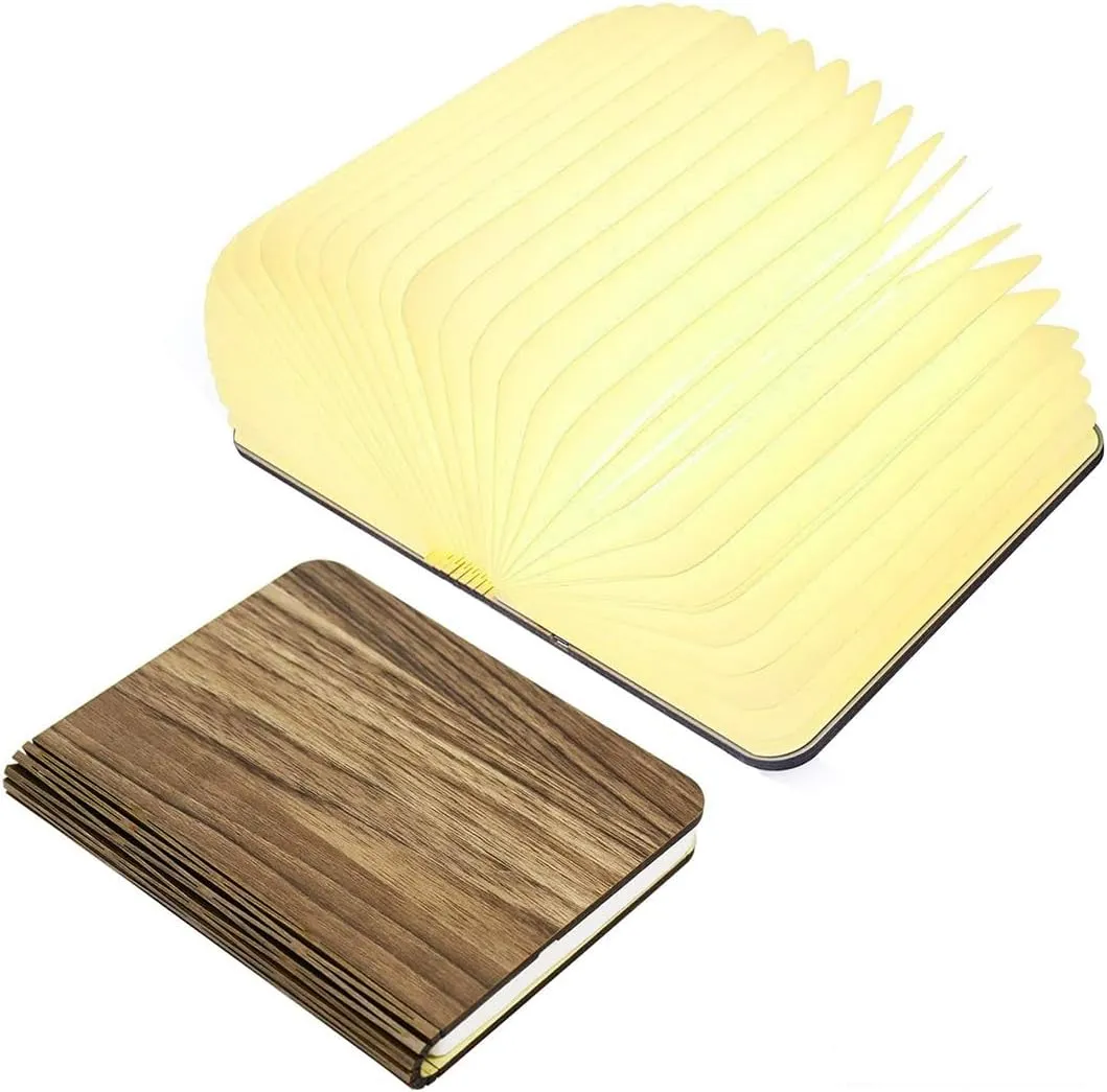 Wooden Book Light, Novelty Folding Book Lamp, 3 Colors Folding Night Light, Portable Desk Light USB Rechargeable Wooden Table Lamp Magnetic Design Creative Gift for Kids Family Girlfriend