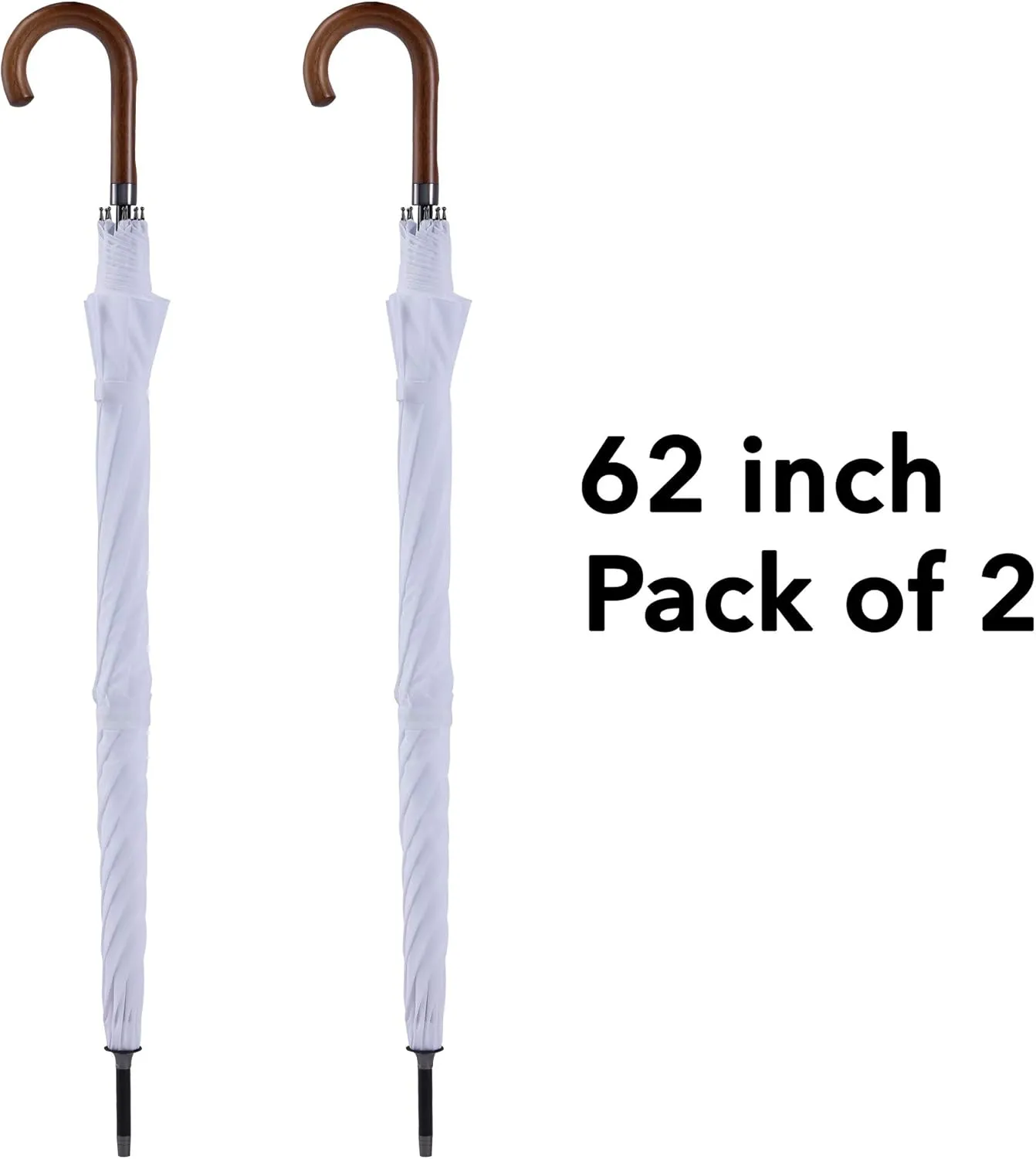 Wooden J-Handle Umbrella, 54/62 / 68 inch, UV & Classic Versions, Large Windproof Stick Umbrella, Auto Open for Men and Women Golf umbrella (white, 62”Black-pack-of-2)