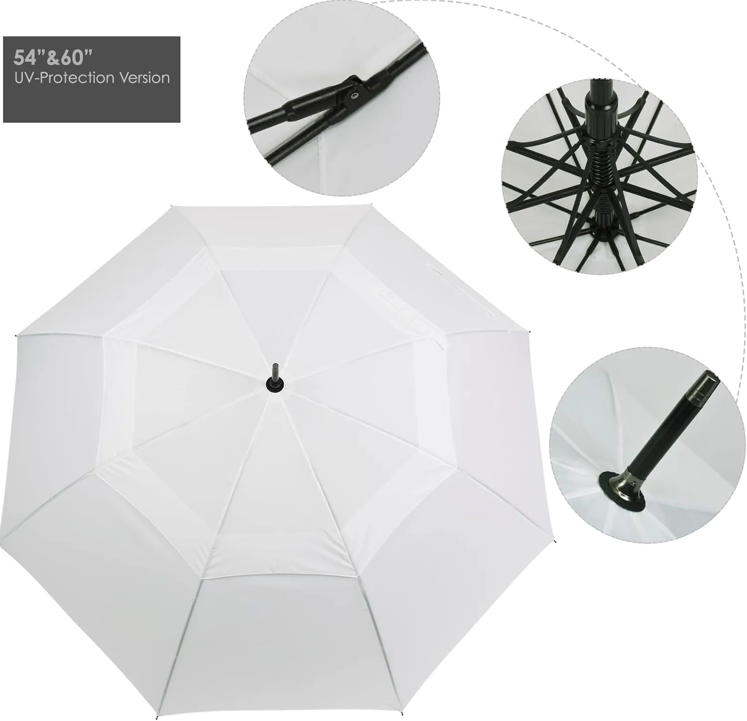 Wooden J-Handle Umbrella, 54/62 / 68 inch, UV & Classic Versions, Large Windproof Stick Umbrella, Auto Open for Men and Women Golf umbrella (white, 62”Black-pack-of-2)