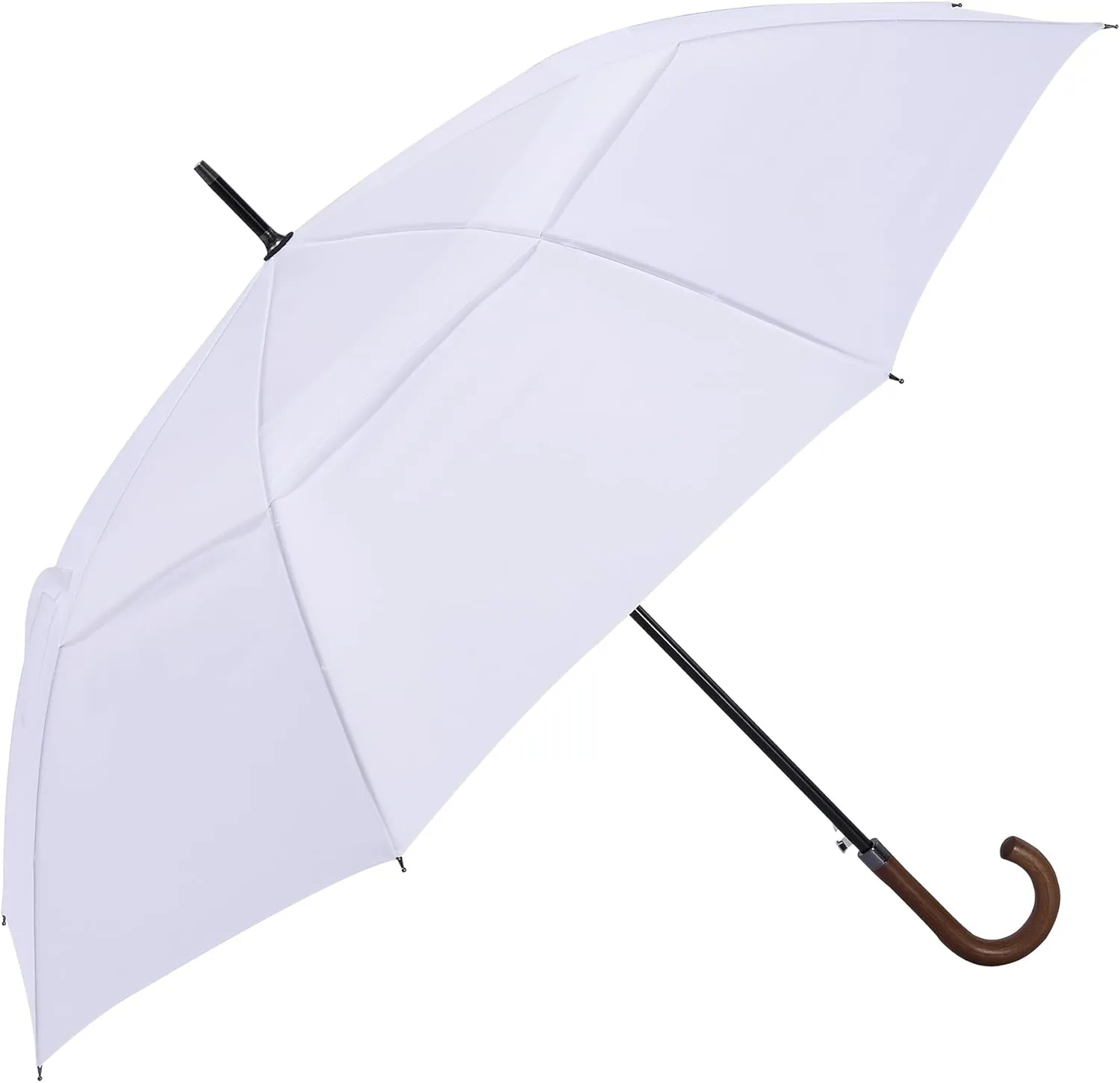 Wooden J-Handle Umbrella, 54/62 / 68 inch, UV & Classic Versions, Large Windproof Stick Umbrella, Auto Open for Men and Women Golf umbrella (white, 62”Black-pack-of-2)