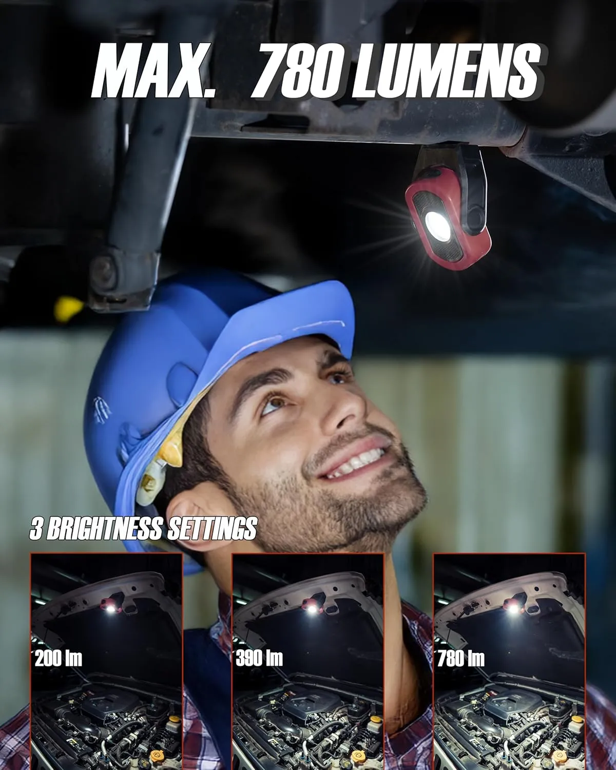 Work Light, Magnetic Light with 3 Modes & 360° Pivoting Head, 780 Lumen Rechargeable Pocket Light for Mechanics, Jobsites and Emergency (Red)