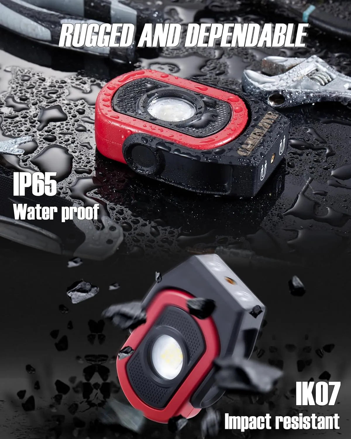 Work Light, Magnetic Light with 3 Modes & 360° Pivoting Head, 780 Lumen Rechargeable Pocket Light for Mechanics, Jobsites and Emergency (Red)