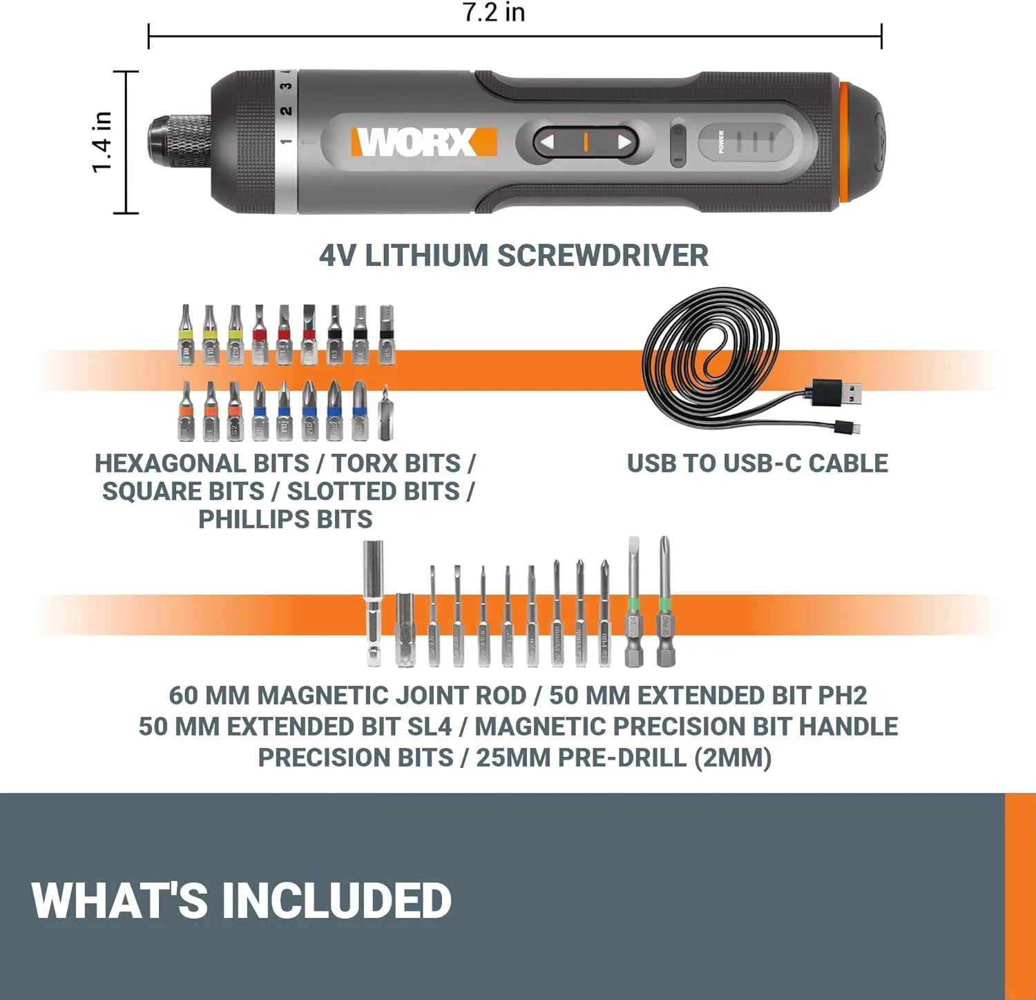 WORX 4V Lithium Screwdriver 30-Piece Accessory Kit WX242L