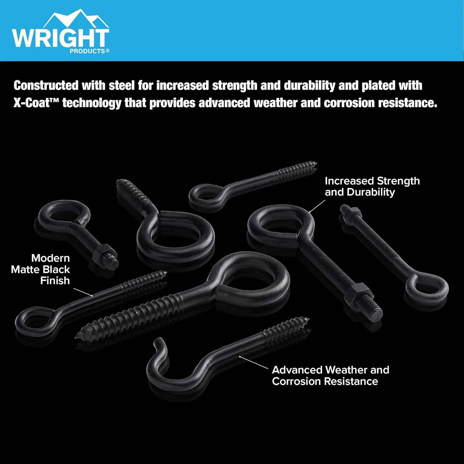 Wright Products Screw Eye, 10-Pack, 2.87 inch x .37 inch - Heavy-Duty, Weather Resistant for Indoor or Outdoor Use, for Hanging Plants, DIY Projects, Home Improvement -Matte Black