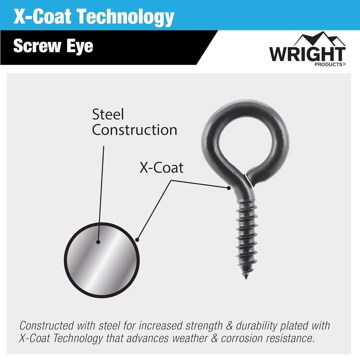 Wright Products Screw Eye, 10-Pack, 2.87 inch x .37 inch - Heavy-Duty, Weather Resistant for Indoor or Outdoor Use, for Hanging Plants, DIY Projects, Home Improvement -Matte Black