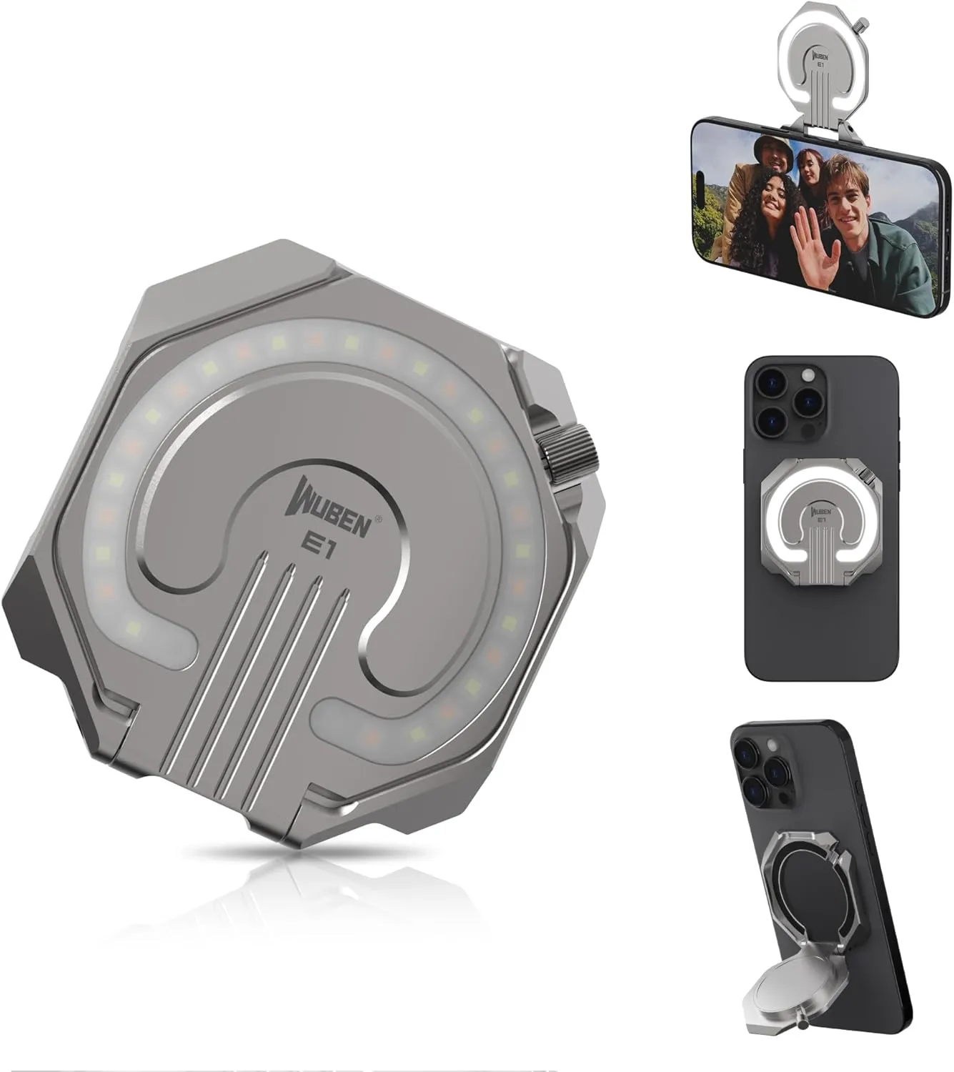 WUBEN E1 Rechargeable EDC Flashlight 300 Lumens LED Selfie Light Compact Pocket Phone Light, Convenient USB C Charging, Portable Magnetic for Night Working Video Live Streaming Call Picture (Titanium)