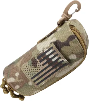 WYNEX Tactical Molle Glasses Pouch, Shockproof Eyeglasses Case Hard Shell, Sunglasses Case with Clip and Zipper, Protective Box with Flag Patch, for Most Glasses, Sunglasses, Goggles