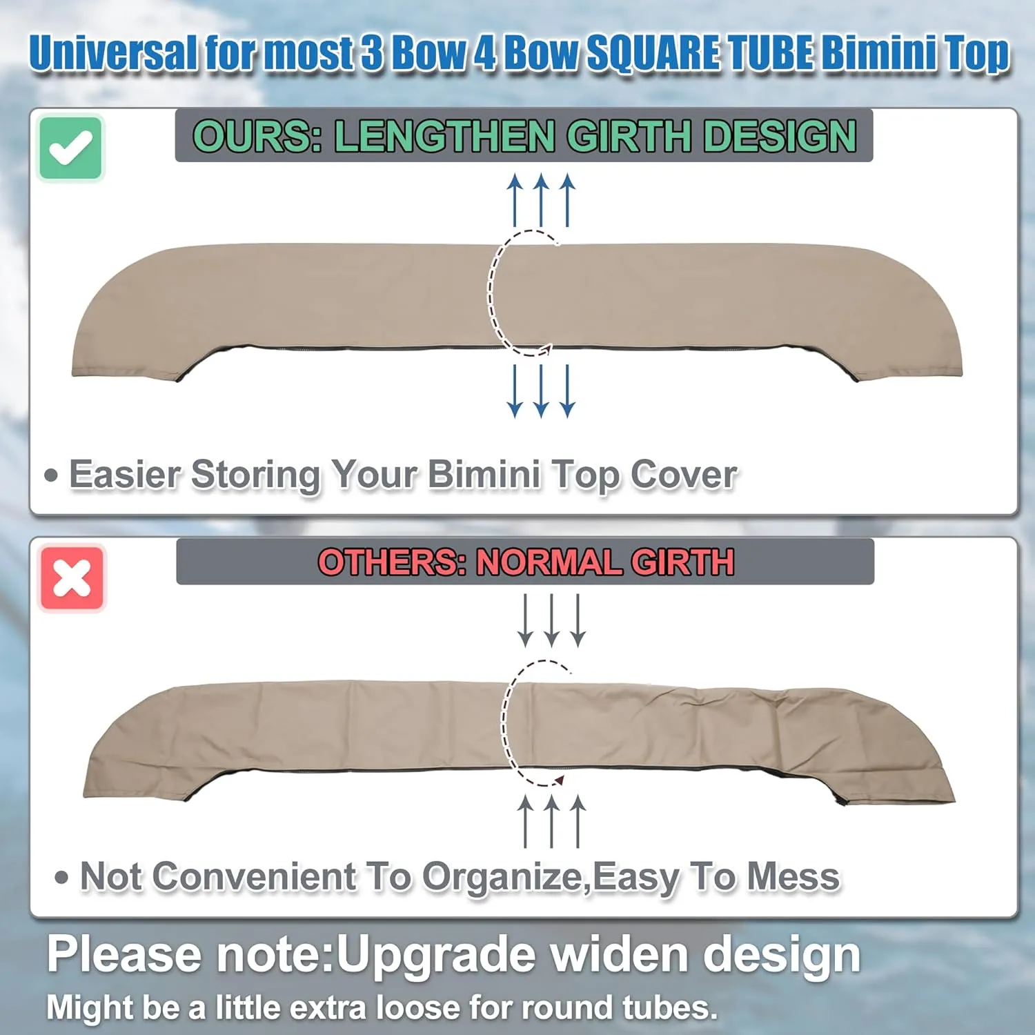 X AUTOHAUX Square Frame Bimini Top Storage Boot Cover with 2 Fixed Straps Waterproof Boat Bimini Storage Bag 600D Polyester Canvas Sun Resist Universal for 3 Bow 4 Bow 1 Set