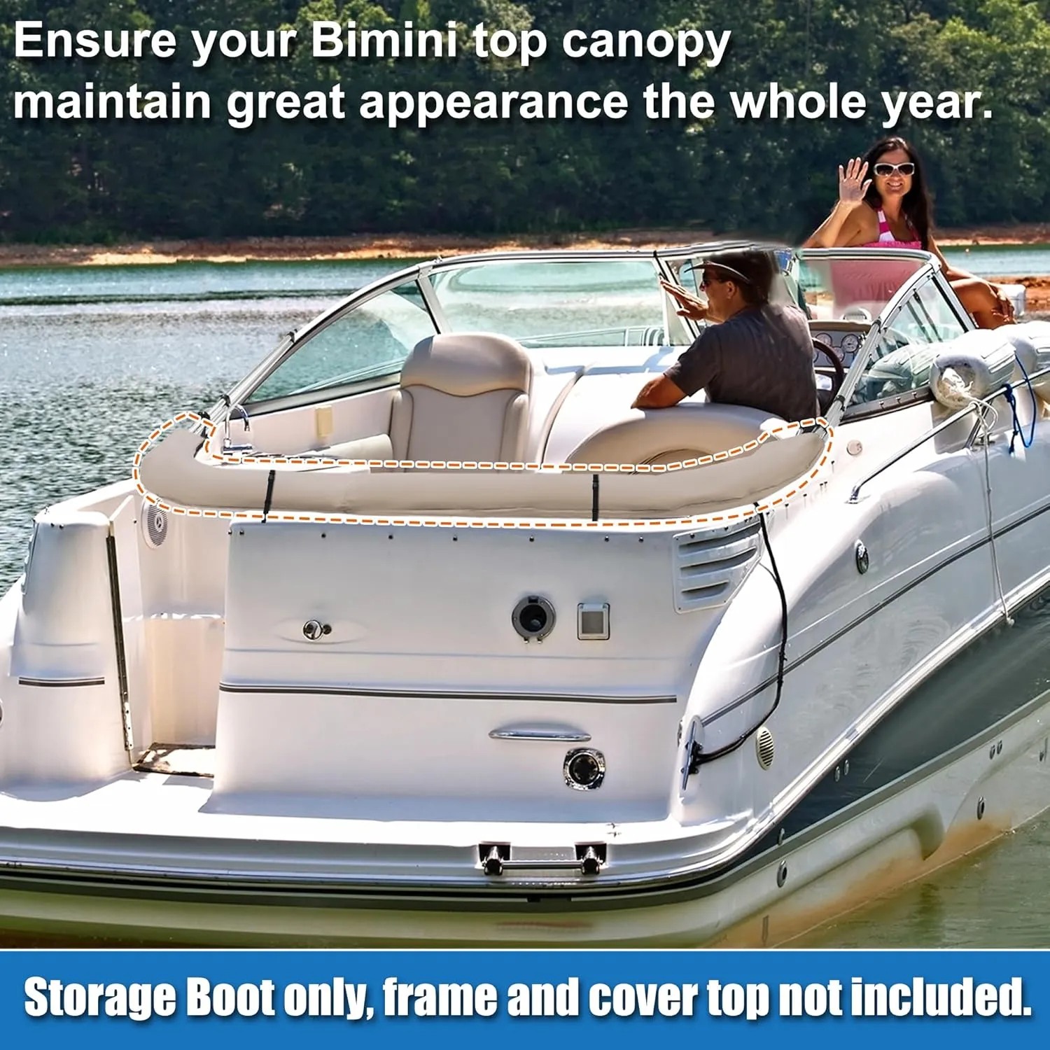 X AUTOHAUX Square Frame Bimini Top Storage Boot Cover with 2 Fixed Straps Waterproof Boat Bimini Storage Bag 600D Polyester Canvas Sun Resist Universal for 3 Bow 4 Bow 1 Set
